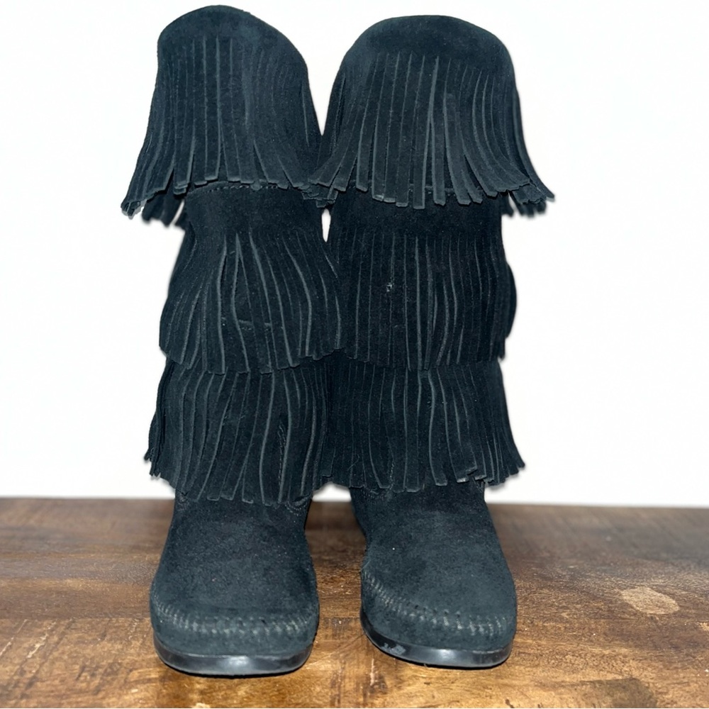 Minnetonka 3 Layer Fringe Suede Leather Boots - image 7